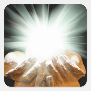 Pegatina Cuadrada Luz espiritual en manos ahuecadas