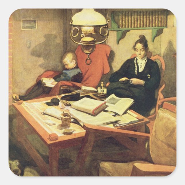 Pegatina Cuadrada Luz nocturna, pub. en 'Lasst Licht Hinin'(`Let in (Anverso)