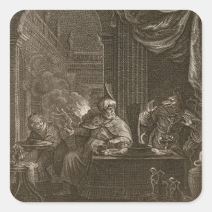 Pegatina Cuadrada Lycaon Metamorphosed to a Wolf, 1731 (grabado)