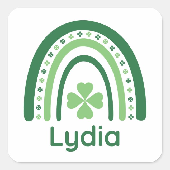 Pegatina Cuadrada Lydia Name Clover Boho Rainbow (Anverso)