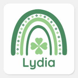 Pegatina Cuadrada Lydia Name Clover Boho Rainbow