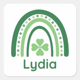 Pegatina Cuadrada Lydia Name Clover Boho Rainbow