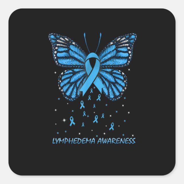 Pegatina Cuadrada Lymphedema Awareness Butfly (Anverso)