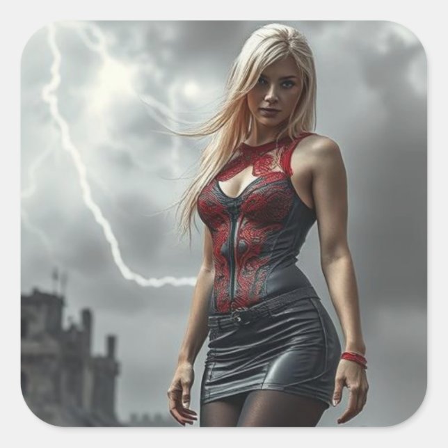 Pegatina Cuadrada Lyra, Tochter des Blitzes (Anverso)