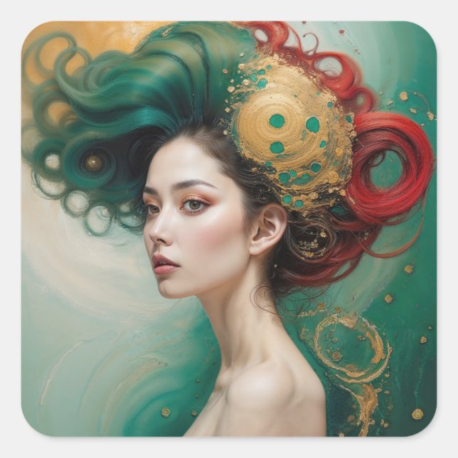 Pegatina Cuadrada "Lyrielle" - La emperatriz del Oro Verde (Anverso)