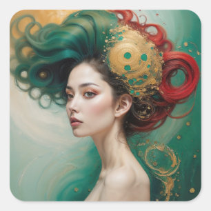Pegatina Cuadrada "Lyrielle" - La emperatriz del Oro Verde
