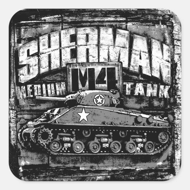 Pegatina Cuadrada M4 Sherman (Anverso)