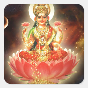 PEGATINA CUADRADA MAA MAHALAXMI DEVI GODDESES INDIOS DE LA RIQUEZA/
