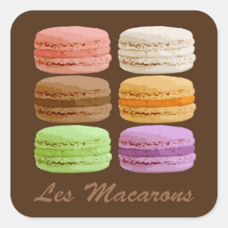 Pegatina Cuadrada Macarones franceses, pasteles multicolores
