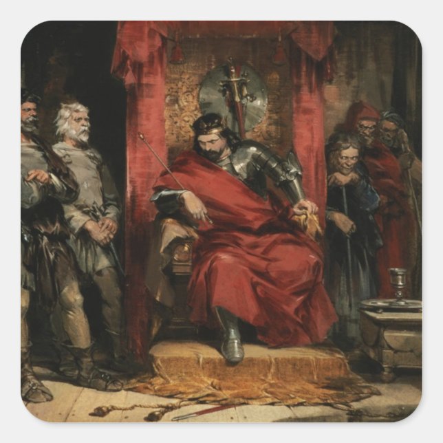 Pegatina Cuadrada Macbeth instruyendo a los asesinos (Anverso)