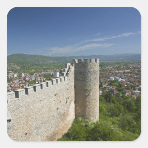 Pegatina Cuadrada MACEDONIA, Ohrid. Castillo del Car Samoil /