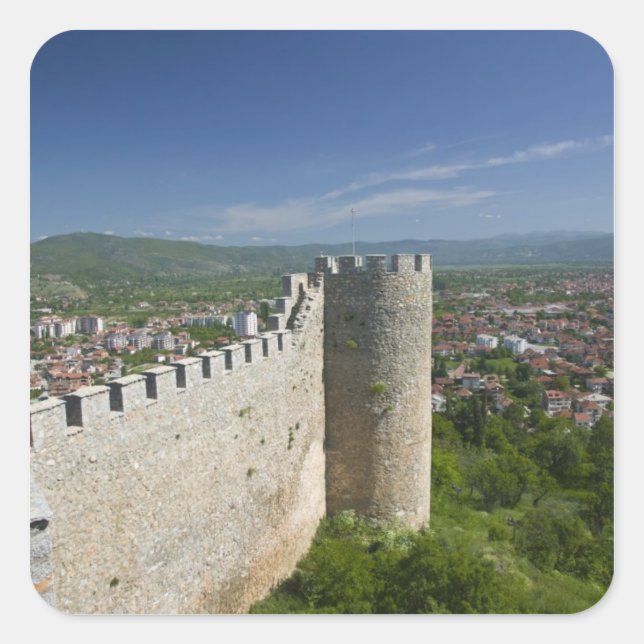Pegatina Cuadrada MACEDONIA, Ohrid. Castillo del coche Samoil / (Anverso)