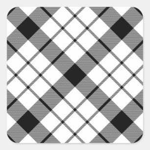 Pegatina Cuadrada MacFarlane tartan blanco negro plaid