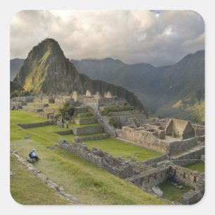 Pegatina Cuadrada Machu Picchu, ruinas antiguas, UNESCO mundo