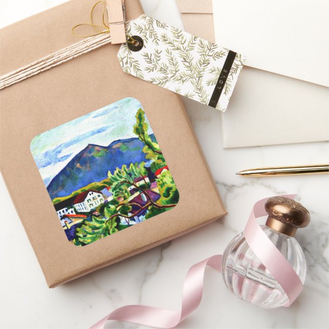 Pegatina Cuadrada Macke de agosto - Paisaje de primavera en Tegernse (Regalar)