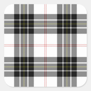 Pegatina Cuadrada MacPherson tartan blanco negro plaid
