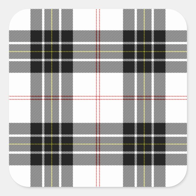 Pegatina Cuadrada MacPherson tartan blanco negro plaid (Anverso)