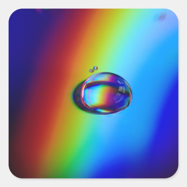 Pegatina Cuadrada Macro de gota de agua (Anverso)
