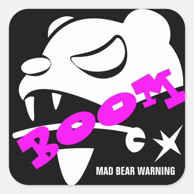 Pegatina Cuadrada Mad Bear (Anverso)
