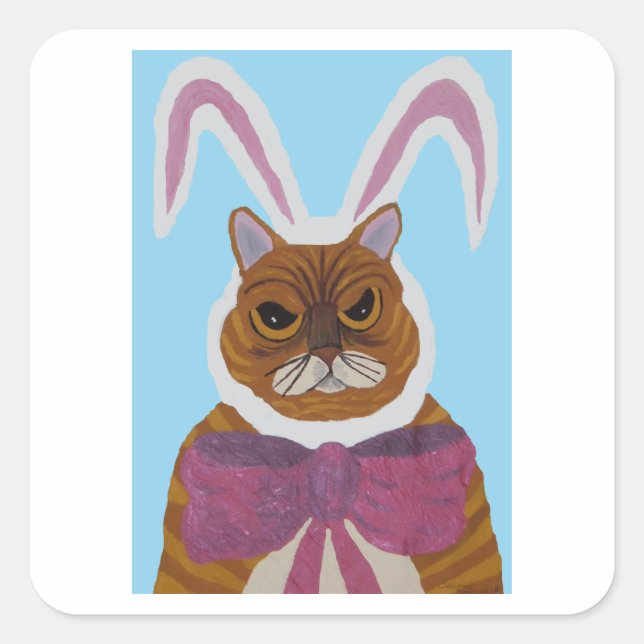 Pegatina Cuadrada Mad Cat in Bunny Ears Easter  (Anverso)