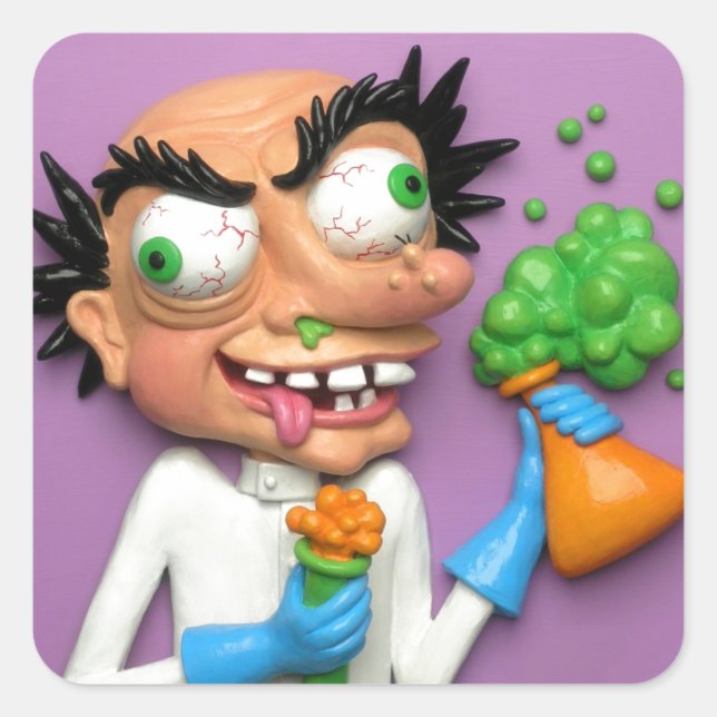 Pegatina Cuadrada Mad Scientist (Anverso)