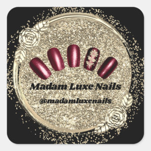 Pegatina Cuadrada Madam Luxe Nail Purpurina Black Burgundy Gold