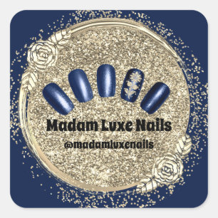 Pegatina Cuadrada Madam Luxe Nail Purpurina Blue Navy Gold Royals