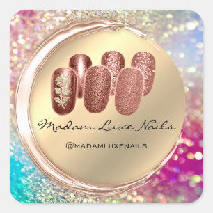 Pegatina Cuadrada Madam Luxe Nail Purpurina Rosa Gold Floral