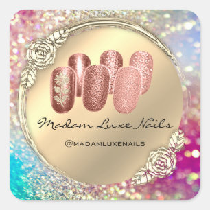 Pegatina Cuadrada Madam Luxe Nail Purpurina Rosa Gold Floral Elegant