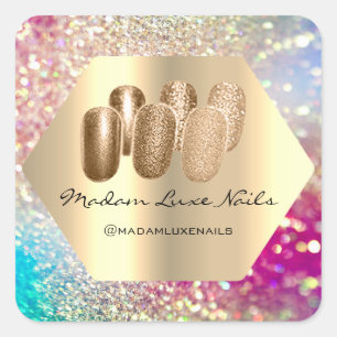 Pegatina Cuadrada Madam Luxe Nails Purpurina Oro rosa Elegante