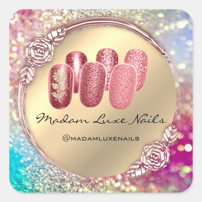 Pegatina Cuadrada Madam Luxe Purpurina Rosa Floral Spark (Anverso)