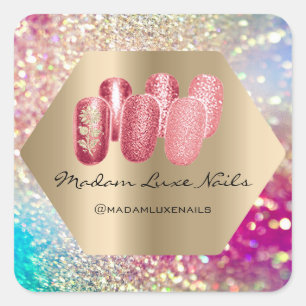 Pegatina Cuadrada Madam Luxe Purpurina Rosa Holograph Pink