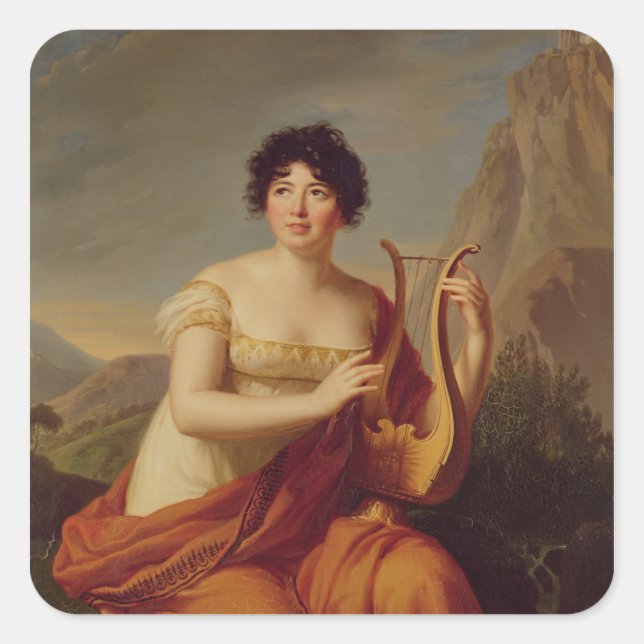 Pegatina Cuadrada Madame de Stael as Corinne (Anverso)