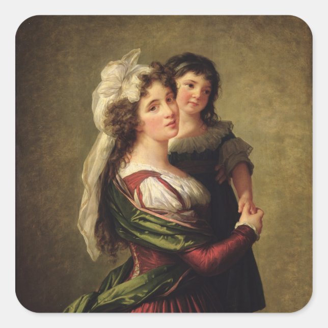 Pegatina Cuadrada Madame Rousseau y su hija, 1789 (Anverso)