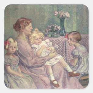 Pegatina Cuadrada Madame van de Velde y sus hijos, 1903
