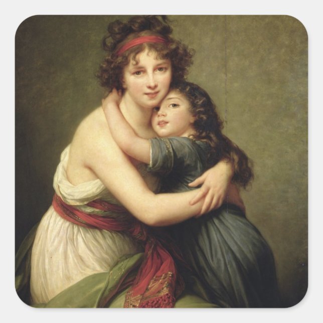 Pegatina Cuadrada Madame Vigee-Lebrun y su hija (Anverso)
