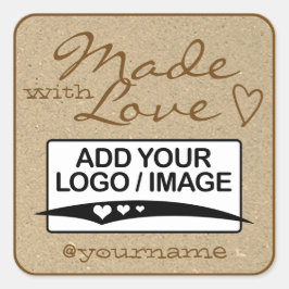 Pegatina Cuadrada Made with Love Logo Template Kraft Paper Brown