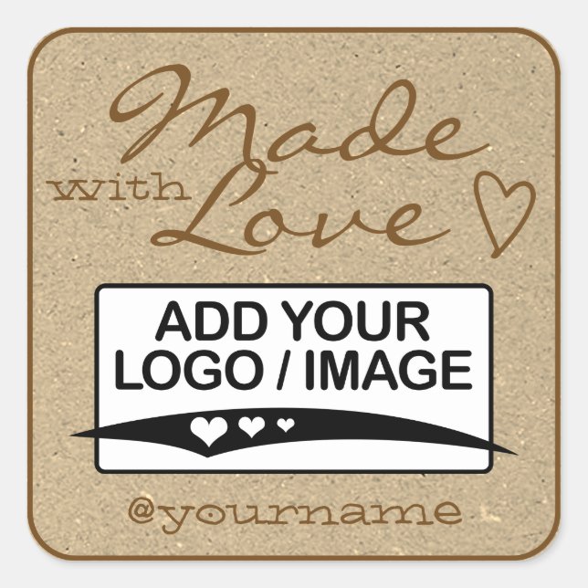 Pegatina Cuadrada Made with Love Logo Template Kraft Paper Brown (Anverso)