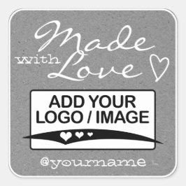 Pegatina Cuadrada Made with Love Logo Template Kraft Paper Gray