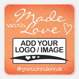 Pegatina Cuadrada Made with Love Logo Template Kraft Paper Peach