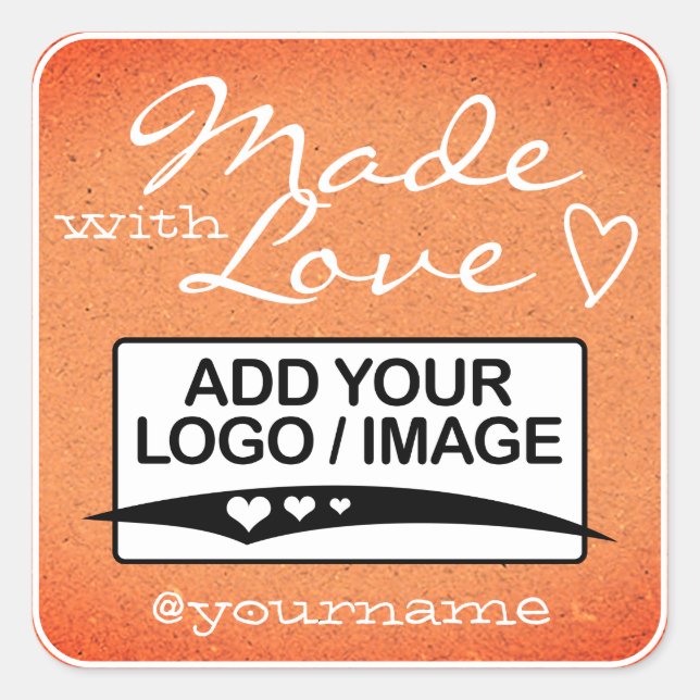 Pegatina Cuadrada Made with Love Logo Template Kraft Paper Peach (Anverso)