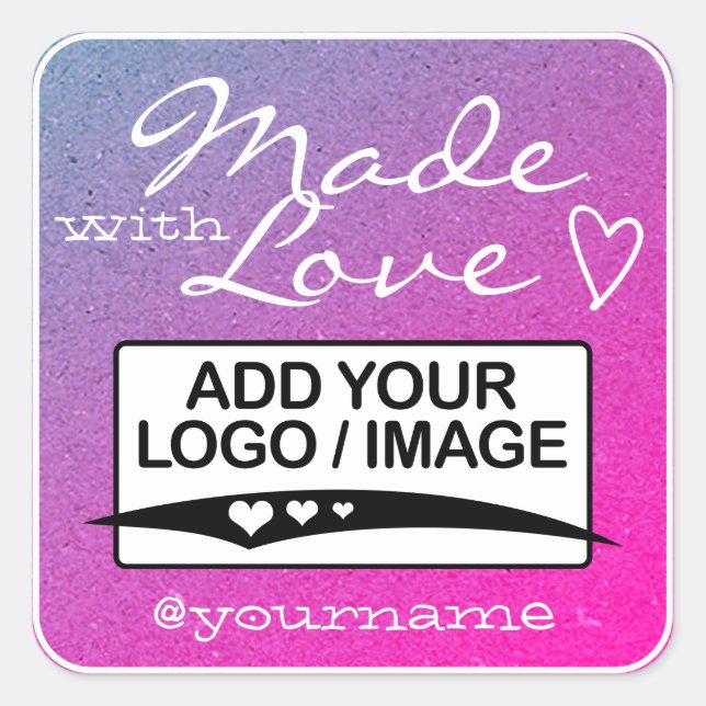 Pegatina Cuadrada Made with Love Logo Template Purple Pink Ombre (Anverso)