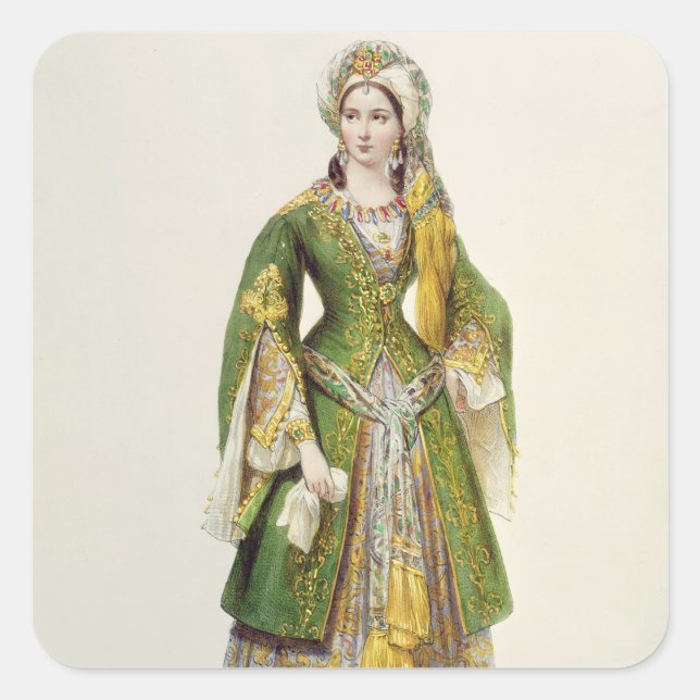 Pegatina Cuadrada Mademoiselle Rachel como Roxane en 'Bajazet' (Anverso)