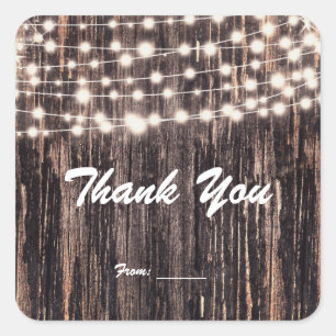 Pegatina Cuadrada Madera de corteza rústica y luces de cuerda favore