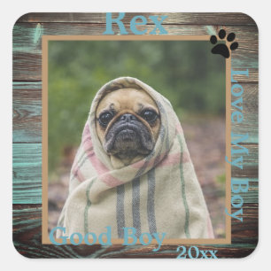 Pegatina Cuadrada Madera de fotos de perros Personalizado
