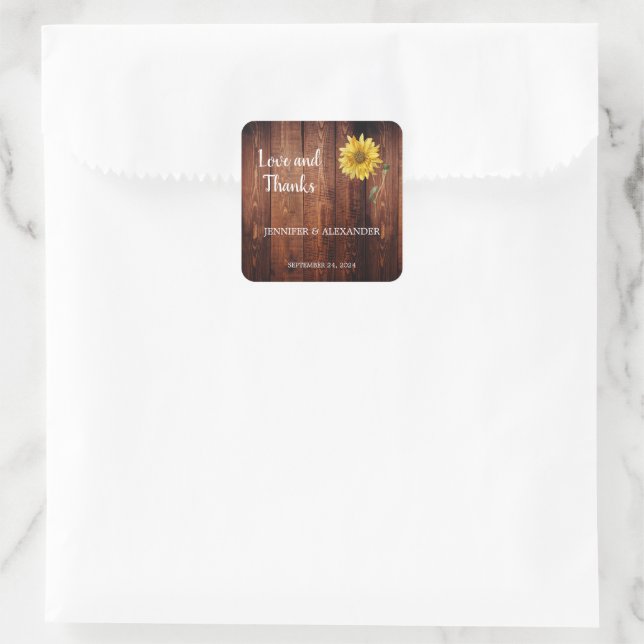 Pegatina Cuadrada Madera de granero rústico girasol Amor y agradecim (Bolso)