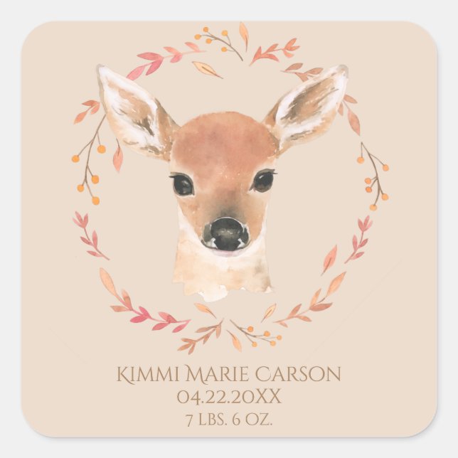 Pegatina Cuadrada Madera silvestre de los animales acuarela simple n (Anverso)