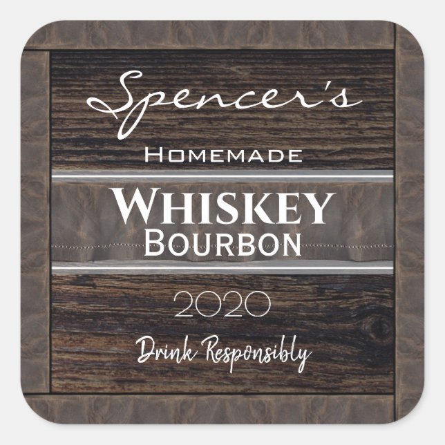 Pegatina Cuadrada Madera y cuero personalizados (Anverso)