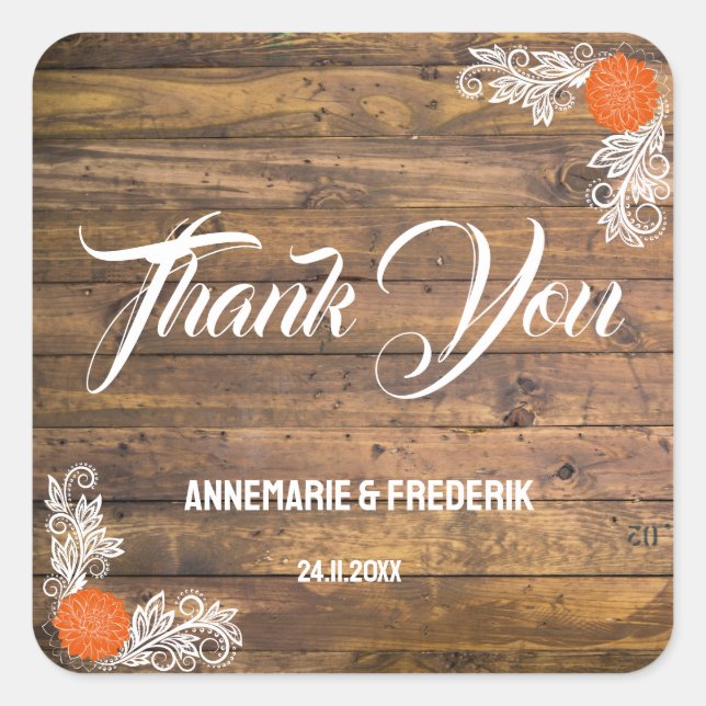 Pegatina Cuadrada Madera y Flor Rústicas (Anverso)