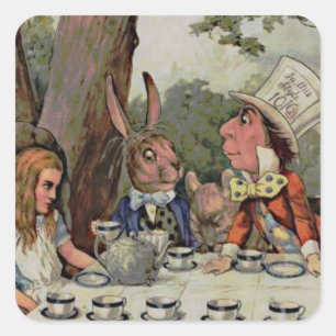 Pegatina Cuadrada MadHatter, Fiesta del té caprichoso